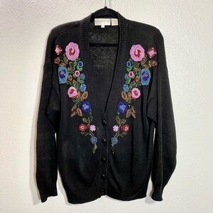 Highgate LTD Petite Vintage floral beaded knit button up cardigan size MP